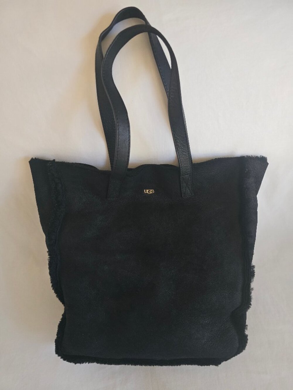 UGG Australia Black Sheepskin Shearling Shopper Shoulder Tote Bag